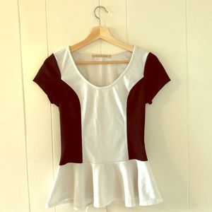 Peplum black and white top
